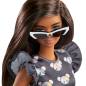 Preview: Barbie Fashionistas Doll 140 with Long Brunette Hair Wearing Mouse-Print Dress, Pink Booties & Sunglasses