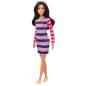 Preview: Barbie Fashionistas Doll 147 with Long Brunette Hair Wearing Striped Dress, Orange Shoes & Necklace
