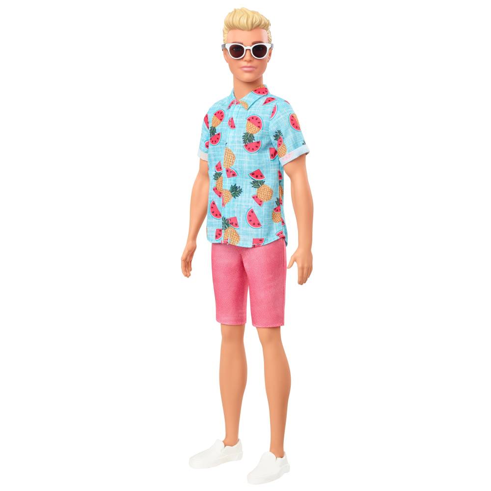 Barbie Ken Fashionistas Doll 152 with Sculpted Blonde Hair Wearing Blue Tropical-Print Shirt, Coral Shorts, White Shoes & White Sunglasses